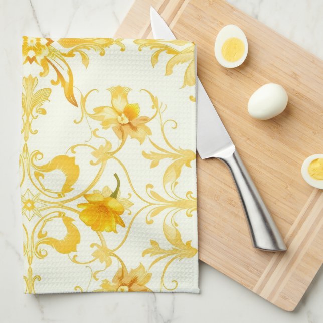 Paño De Cocina Yellow Tulip Damask Easter Kitchen Towel (Doblado Cuarto)