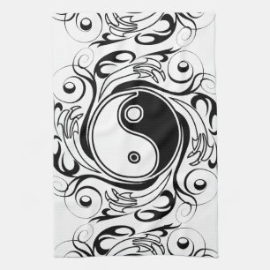 Paño De Cocina Yin Yang Tattoo estilo ornamental