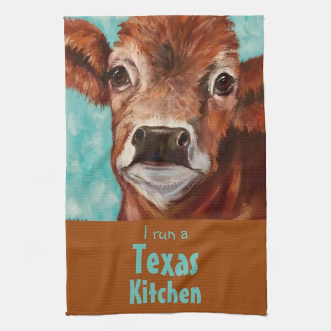 Paño De Cocina "Yo manejo una cocina de Texas" vaca (Vertical)