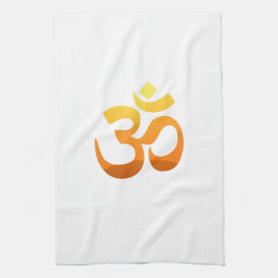Paño De Cocina Yoga Om Mantra Gold Meditación Amarillo Naranja