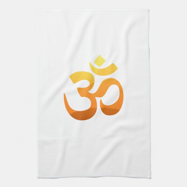 Paño De Cocina Yoga Om Mantra Gold Meditación Amarillo Naranja (Vertical)