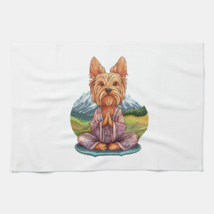 Paño De Cocina Yorkie de yoga � Perro divertido meditando
