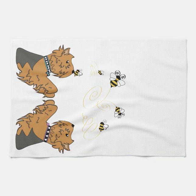 Paño De Cocina Yorkies y abejas (Horizontal)