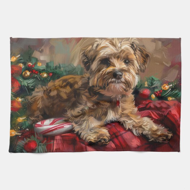 Paño De Cocina Yorkipoo Perro Festivo de Navidad (Horizontal)