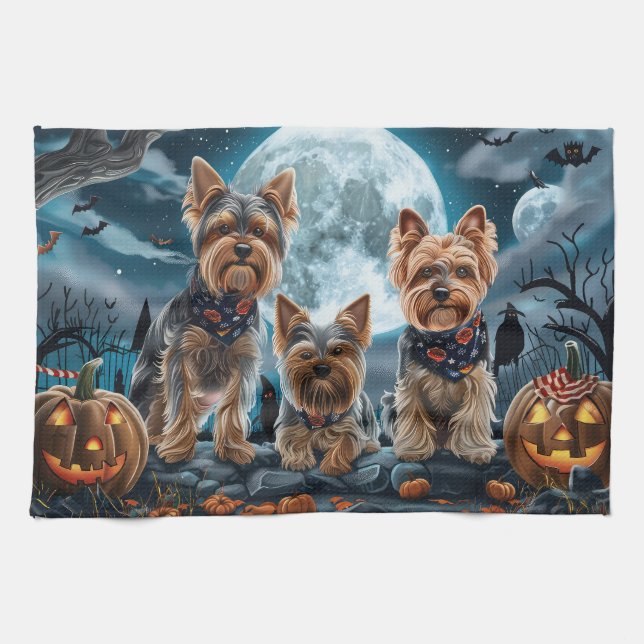 Paño De Cocina Yorkshire Terrier Halloween Spooky (Horizontal)
