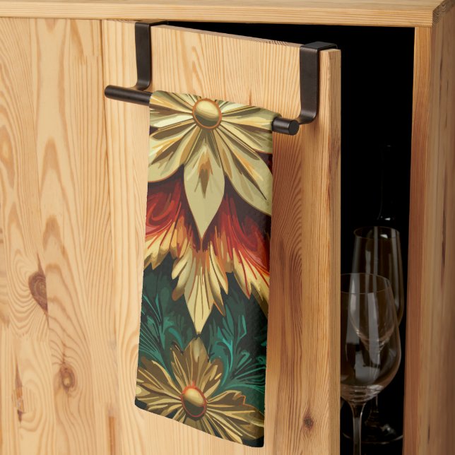 Paño De Cocina Yuletide Opulence: Hilos de oro de Navidades (Pliegue de tercios)