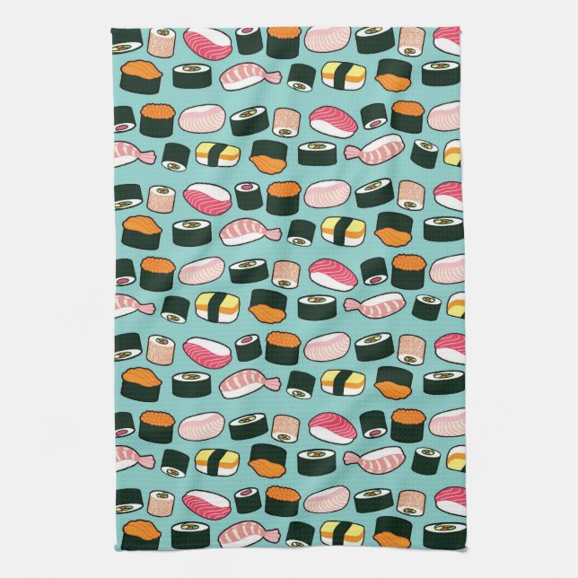 Paño De Cocina Yummy Sushi Fun Patrón Ilustrado (Vertical)