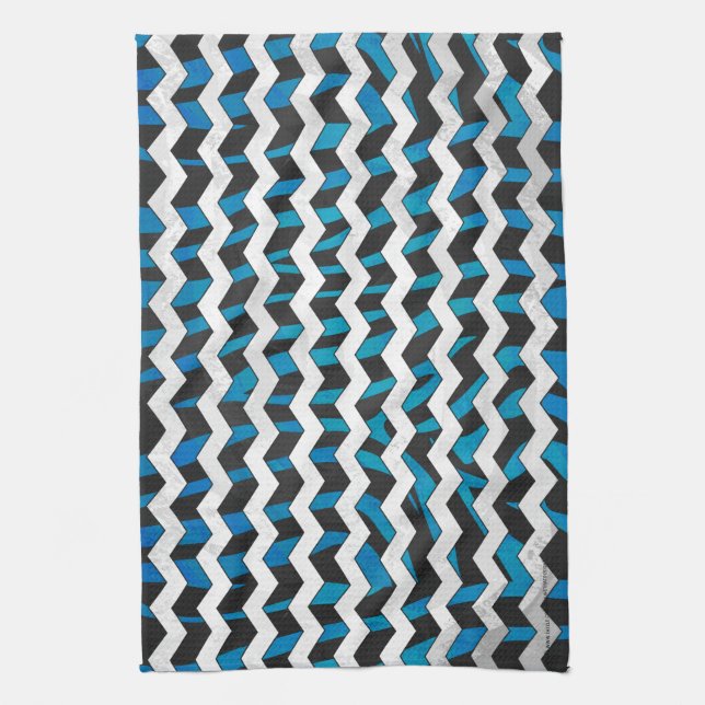 Paño De Cocina Zebra Chevron Negro y Azul (Vertical)