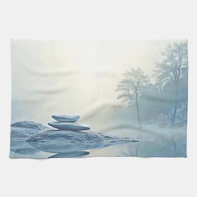 Paño De Cocina Zen de invierno: equilibrio de lago de niebla (Horizontal)