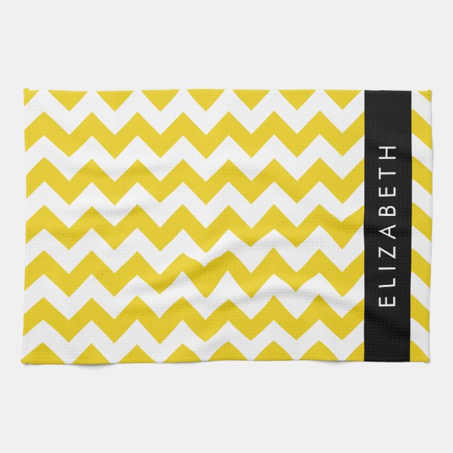 Paño De Cocina Zigzag Amarillo, Chevron Amarillo, Tu Nombre (Horizontal)