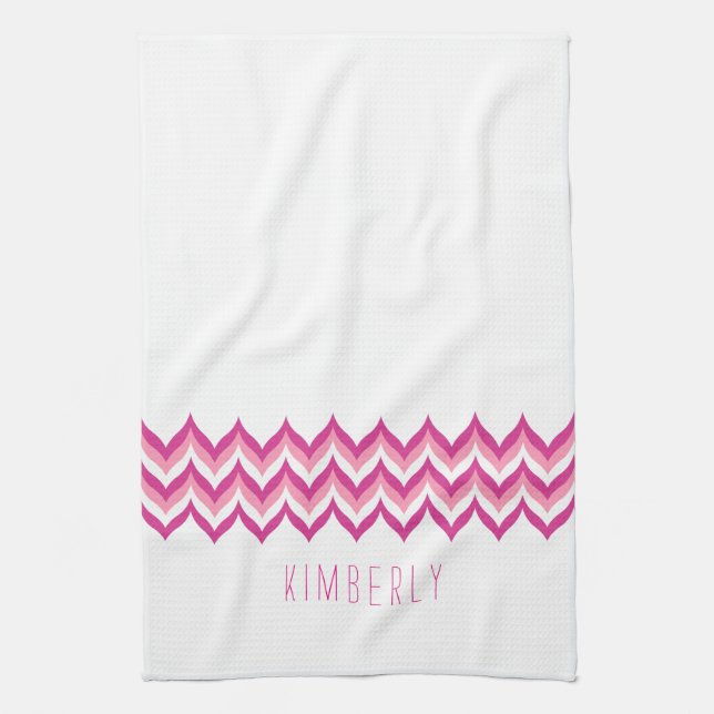 Paño De Cocina Zigzag Chevron Blanco Y Rosa (Vertical)