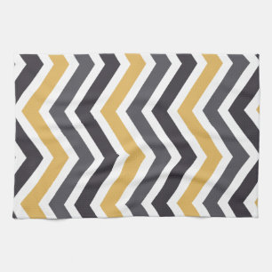 Paño De Cocina ZigZag Chevron Oro Y Gris