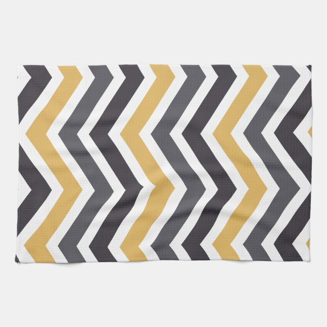 Paño De Cocina ZigZag Chevron Oro Y Gris (Horizontal)