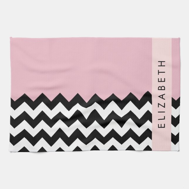 Paño De Cocina Zigzag negro y blanco, chevron, rosado, tu nombre (Horizontal)