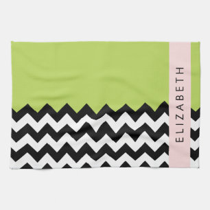 Paño De Cocina Zigzag negro y blanco, chevron, verde, tu nombre
