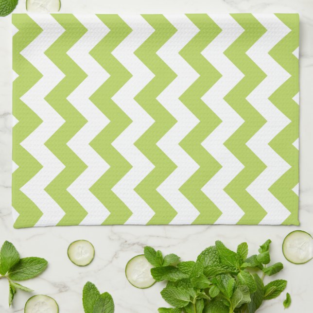 Paño De Cocina Zigzag verde, Chevron verde, patrón geométrico (Doblado)