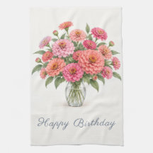 Zinnias Coral Rosa Cumpleaños Feliz