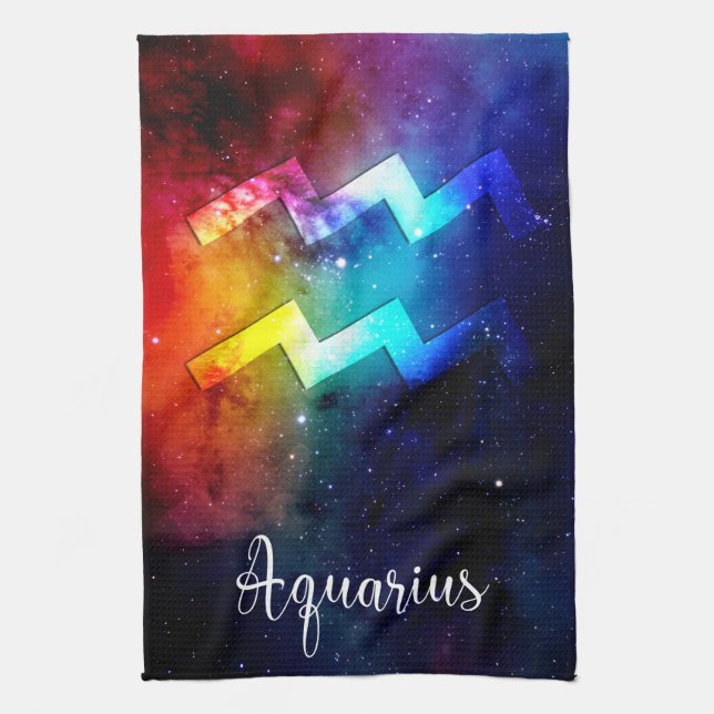 Paño De Cocina Zodiac: Arcoiris espacial acuario (Vertical)
