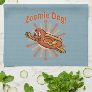 Paño De Cocina Zoomie Dog Flying Hot Dog Personalizado - Fun Retr