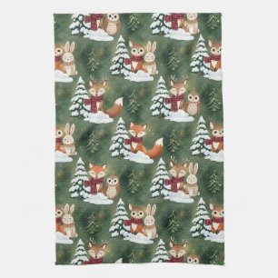 Paño De Cocina Zorro Cute Ciervo Búho Navidad Invierno Bosque
