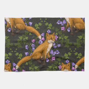 Paño De Cocina Zorro, flores de vientre y hiedra, verde, naranja 