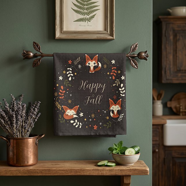 Paño De Cocina Zorros de otoño con texto personalizable  (Subido por el creador)