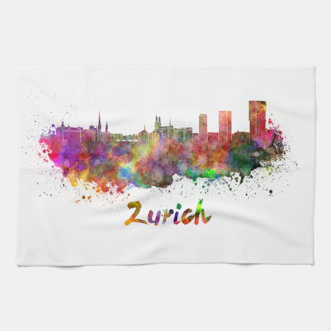 Paño De Cocina Zurich skyline in watercolor (Horizontal)