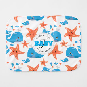 Paño Para Bebés Patrón Monograma de Bebé de ballena y pez estrella