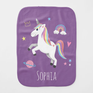 Paño Para Bebés Personalizado unicornio mágico de Cute Purple Girl