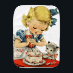 Paño Para Bebés Retro Birthday Girl Cake Cat Artwork<br><div class="desc">A retro birthday card from the 50s with a little girl decorating a cake with her little kitty cat.</div>