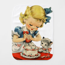 Retro Birthday Girl Cake Cat Artwork