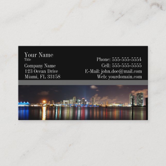 Panorama de la noche de Miami - tarjeta de visita (Anverso)