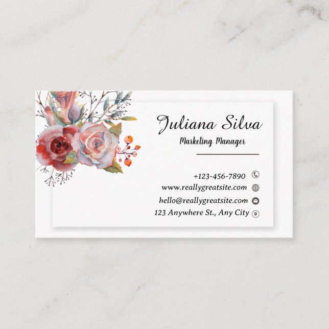 Panorama de tarjetas de visita floral blanco y mar (Anverso)