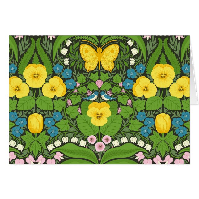 Pansias amarillas, pájaros y mariposas (Anverso (Horizontal))