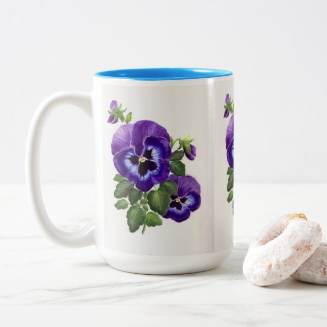 Pansias moradas 2 tonos de taza de café (Con donut)