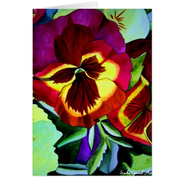 Pansias rojas acuarela flor arte original (Frente)