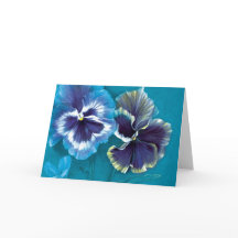 Pansies azul floral arte tarjeta de saludo diario