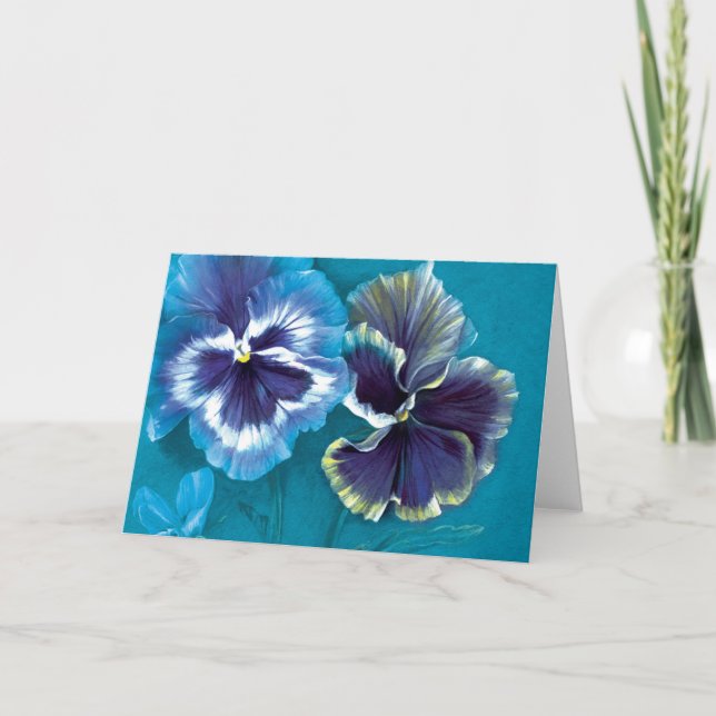 Pansies azul floral arte tarjeta de saludo diario (Anverso)