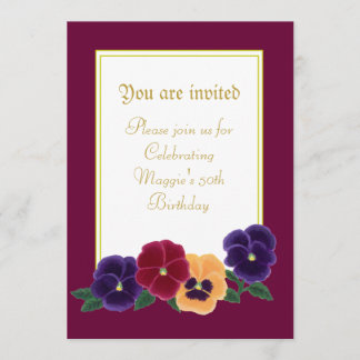 Pansies Floral 50 invitaciones a fiesta de cumplea