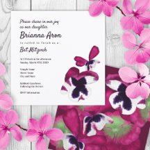 Pansies rosados profundos Bat Mitzvah Invitación