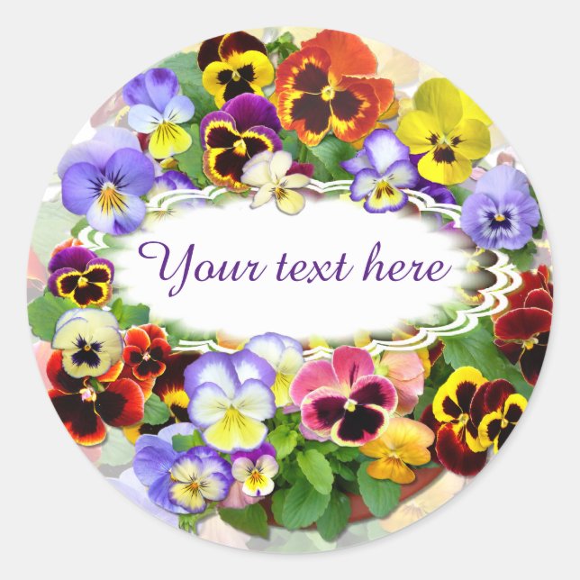 Pansy Beauty Your Text Classic Round Pegatina (Anverso)