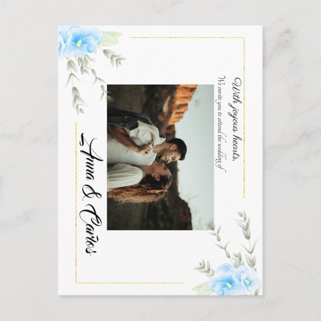 Pansy Blue Elegant flor boda Invitación (Anverso)