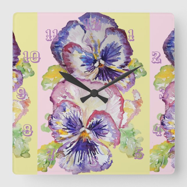 Pansy Watercolor Floral Flor Chilena Sala Reloj (Anverso)
