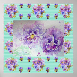 Pansy Watercolor Pintura arte Poster de flores mor