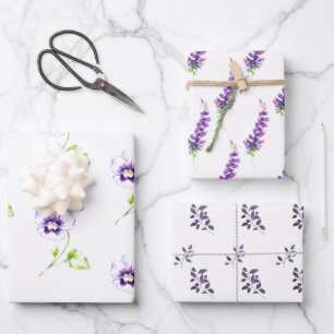 Pansy y Lavanda surtido de papel para envolver