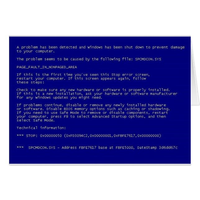 Pantalla azul de la muerte (Anverso (Horizontal))