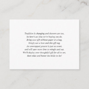 Pantalla blanca simple tarjeta de ducha de novia +