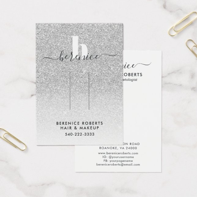 Pantalla de clip monograma de Purpurina plateado d (Oficina)