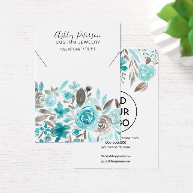 Pantalla de collar de joyas de acuarela verde azul (Escritorio)