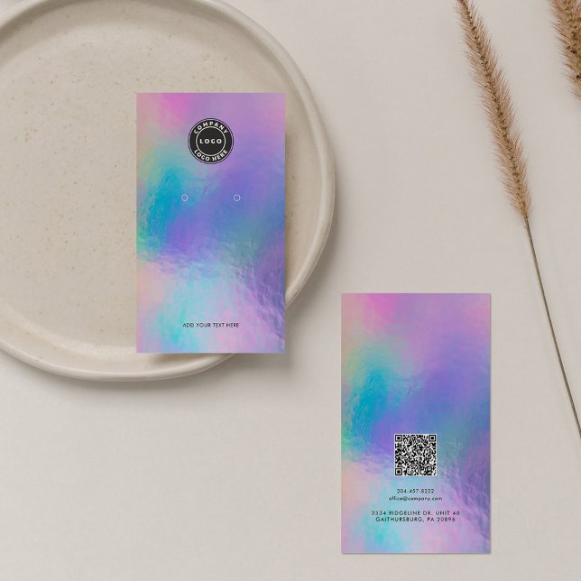 Pantalla de ganancia de código QR holográfico de l (Company Logo QR Code Purple Holographic Earring Display Card)
